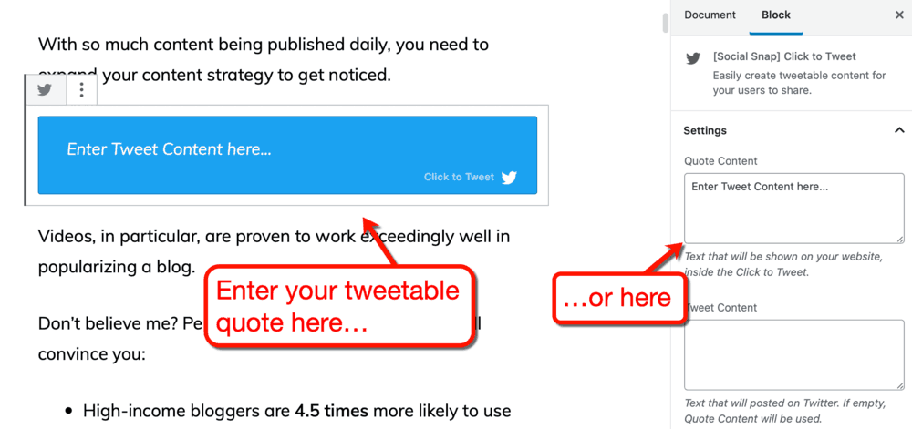 Social Snap Click-To-Tweet Settings