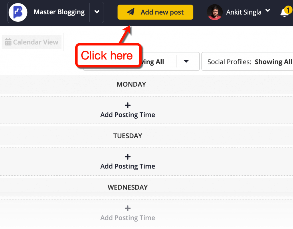 SocialBee Add New Post Button