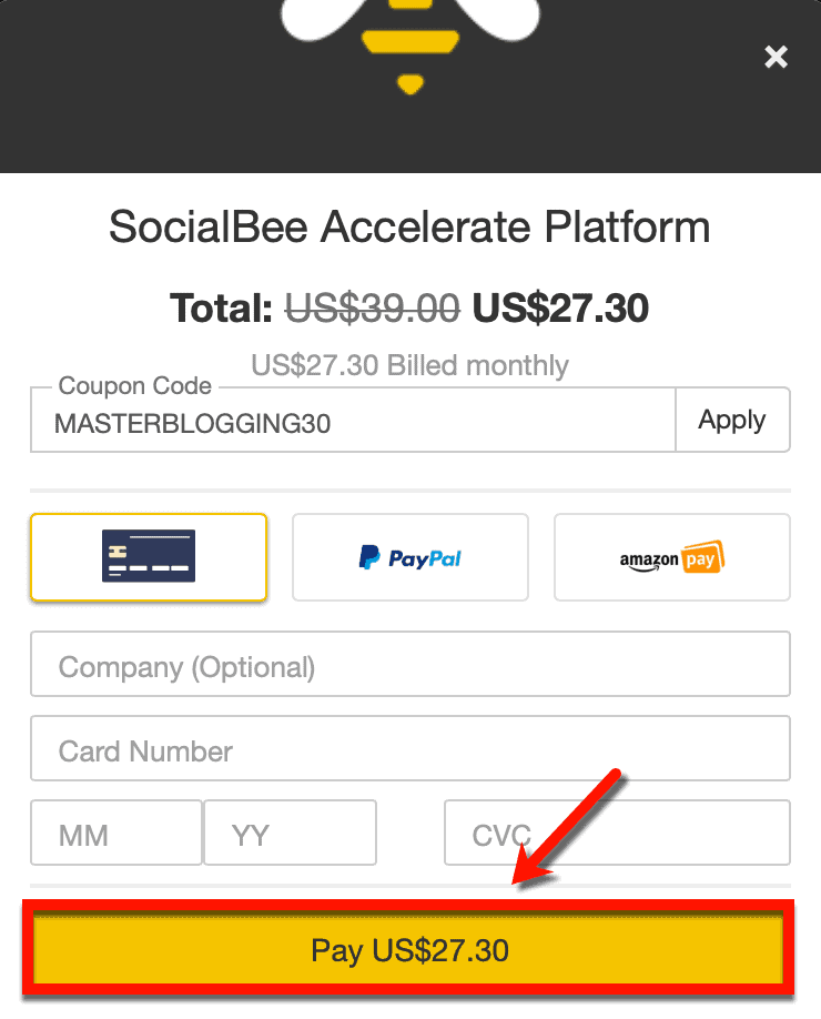 SocialBee Payment Form