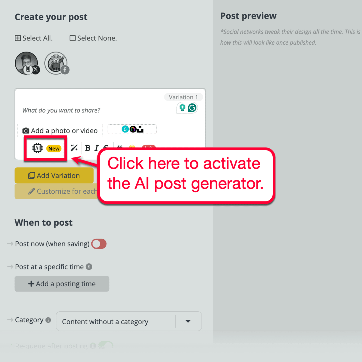 AI Post Generator Button