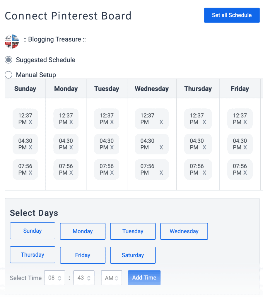 Suggested Schedule for Pinterest Board