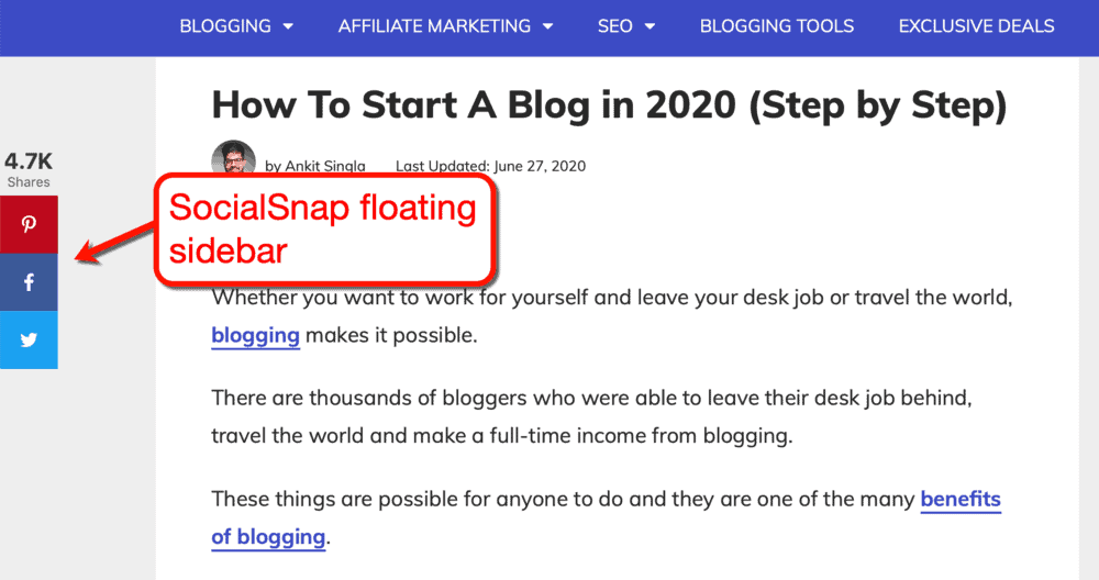 SocialSnap floating sidebar