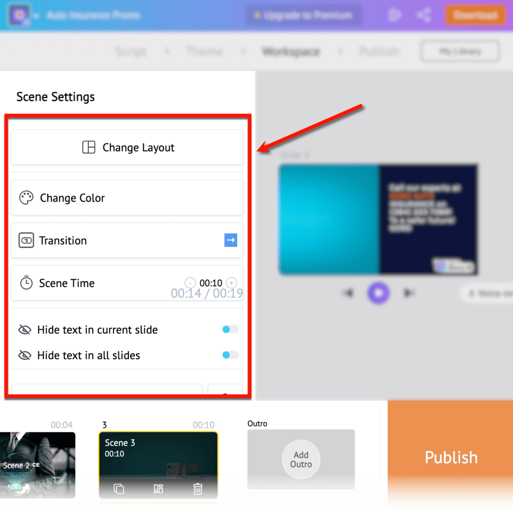 Steve AI video editing workspace