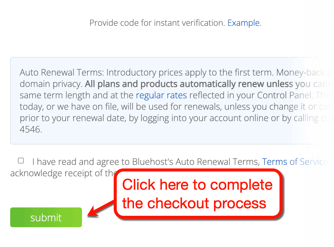 Complete Bluehost Payment Form