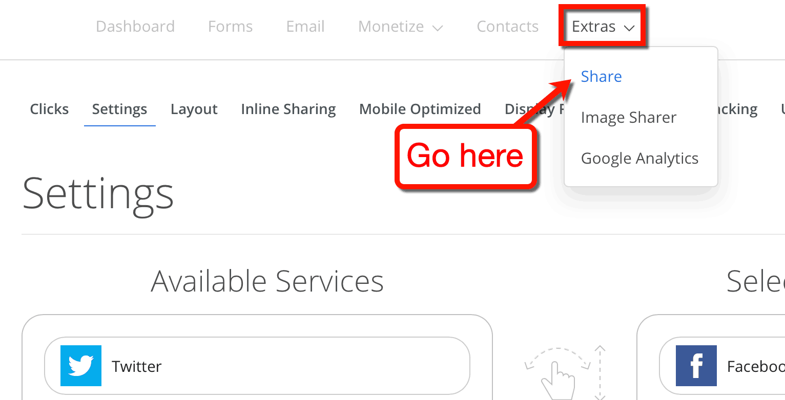 Sumo Share Extras Tab