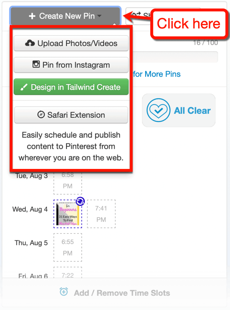 Tailwind Create New Pin