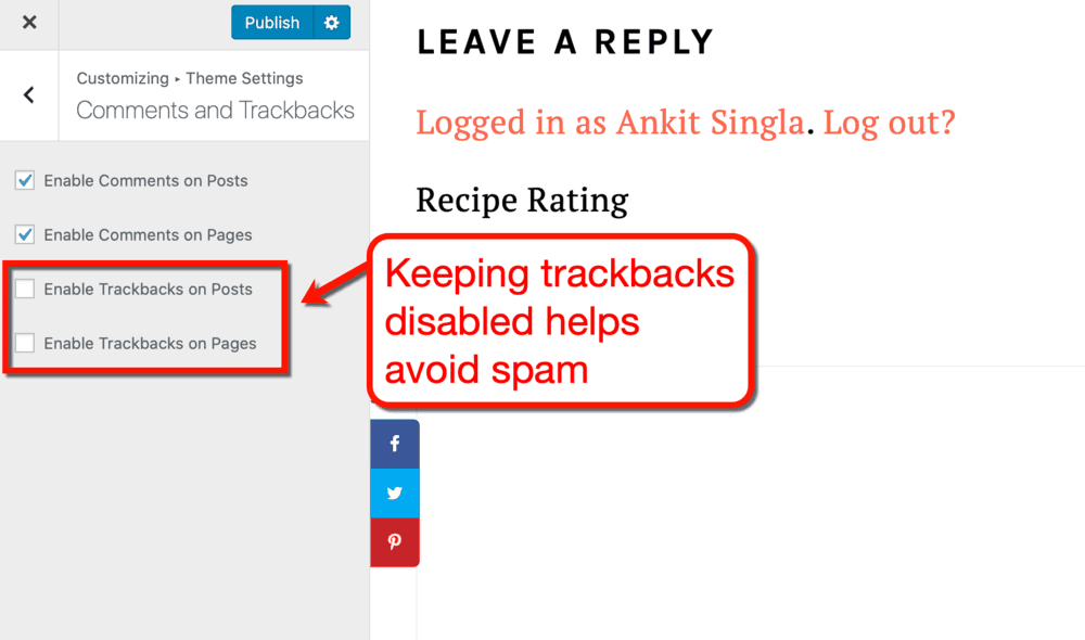 Foodie Pro Trackbacks Settings