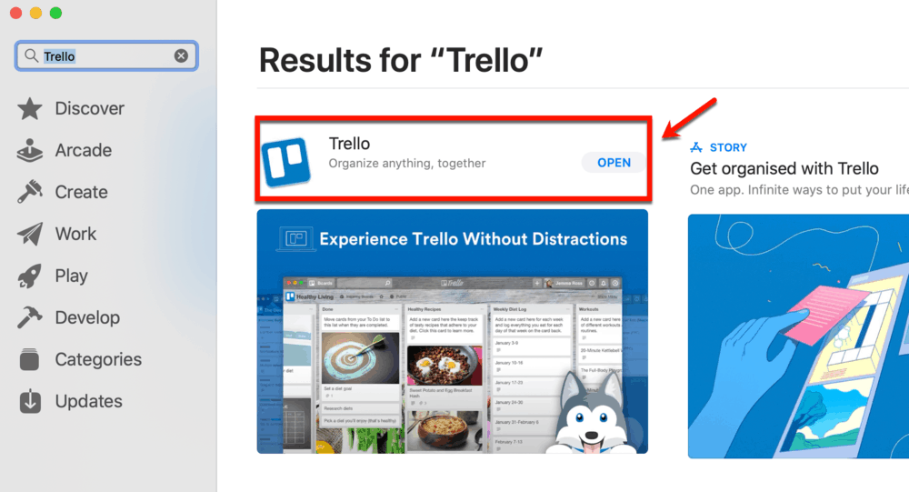 Trello in Apple app store
