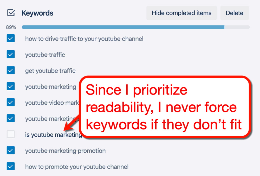 Trello Keywords Checklist