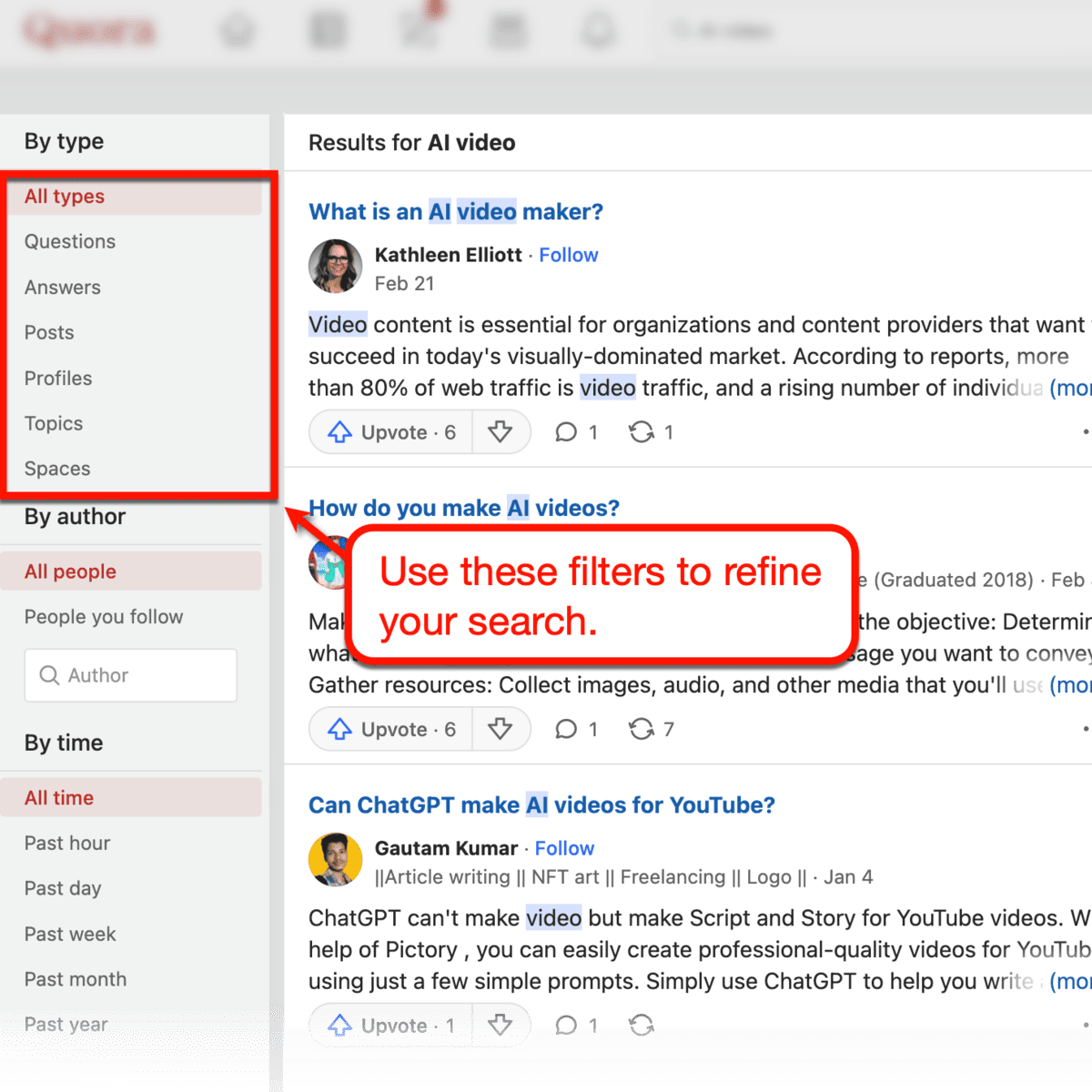 Quora search filters