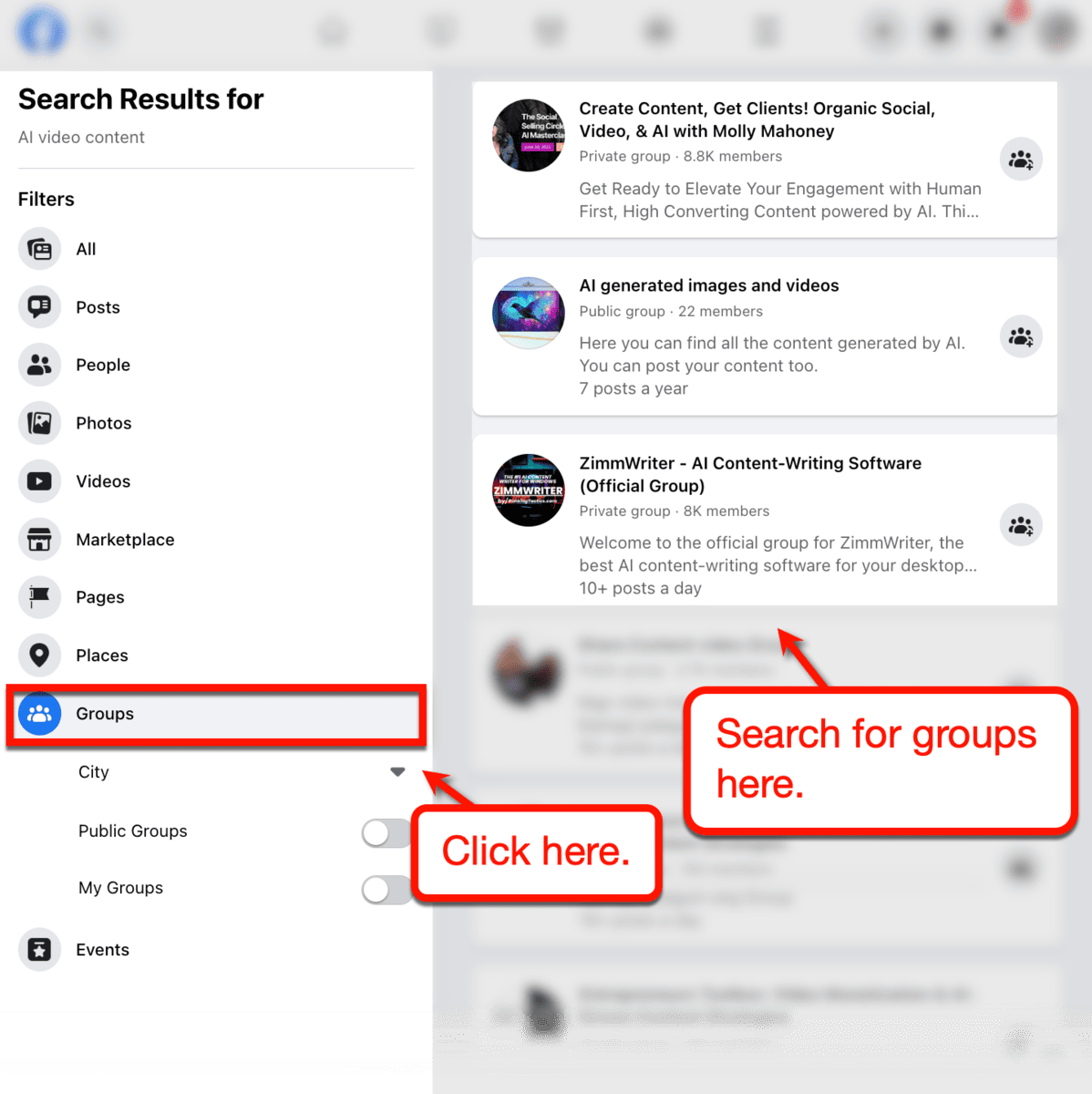Social media trends search on Facebook.