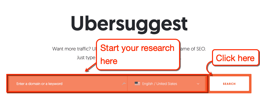 Ubersuggest Start Page