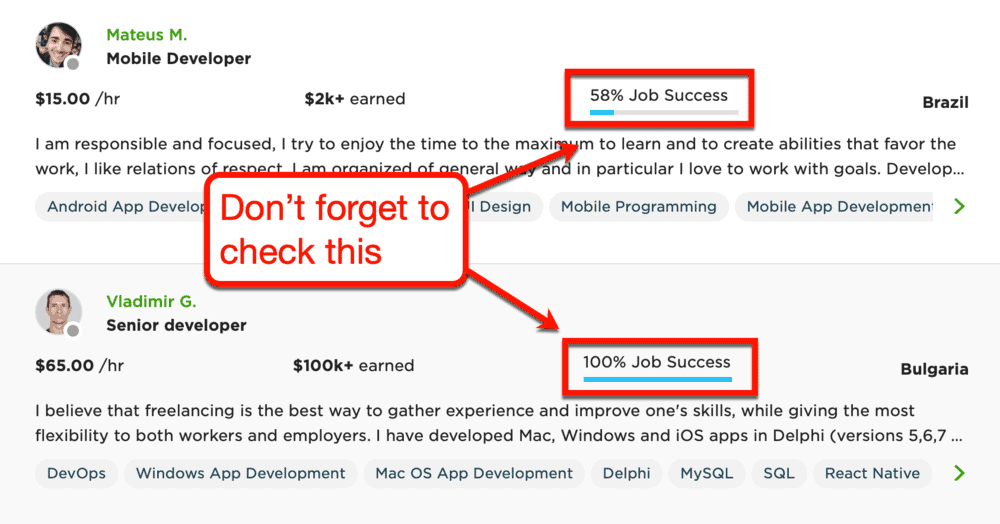 Upwork job success rates