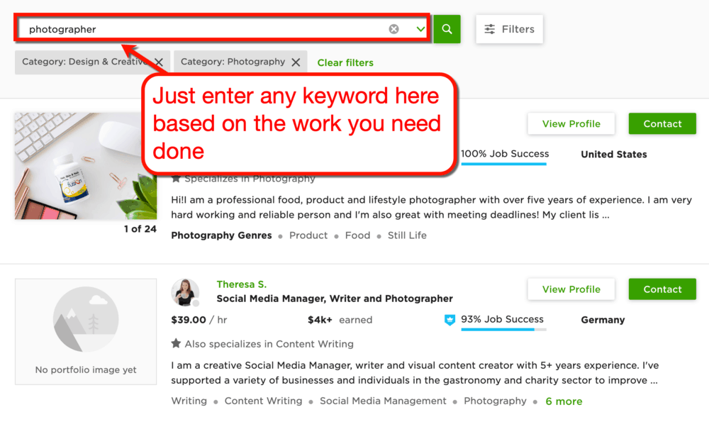 Upwork Photography Freelancers