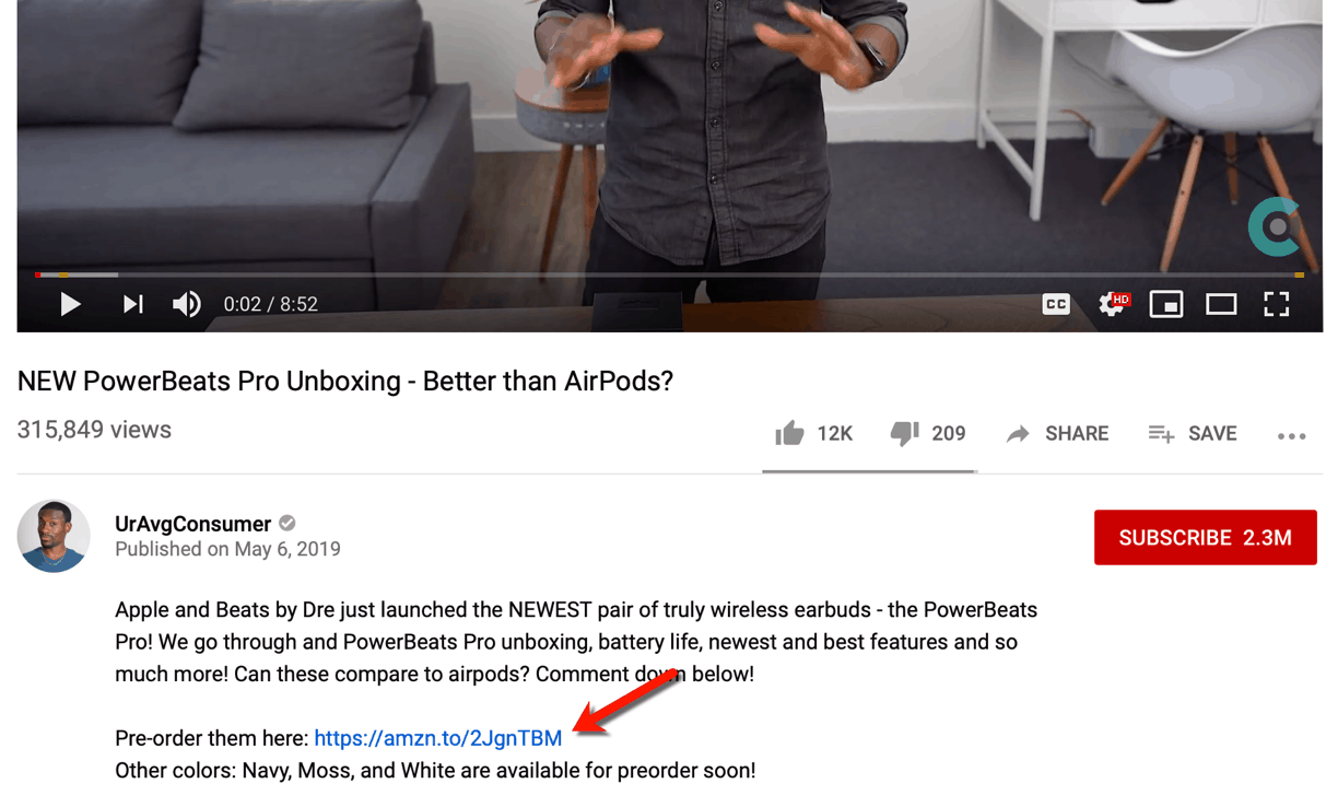 UrAvgConsumer Affiliate Link in YouTube Description