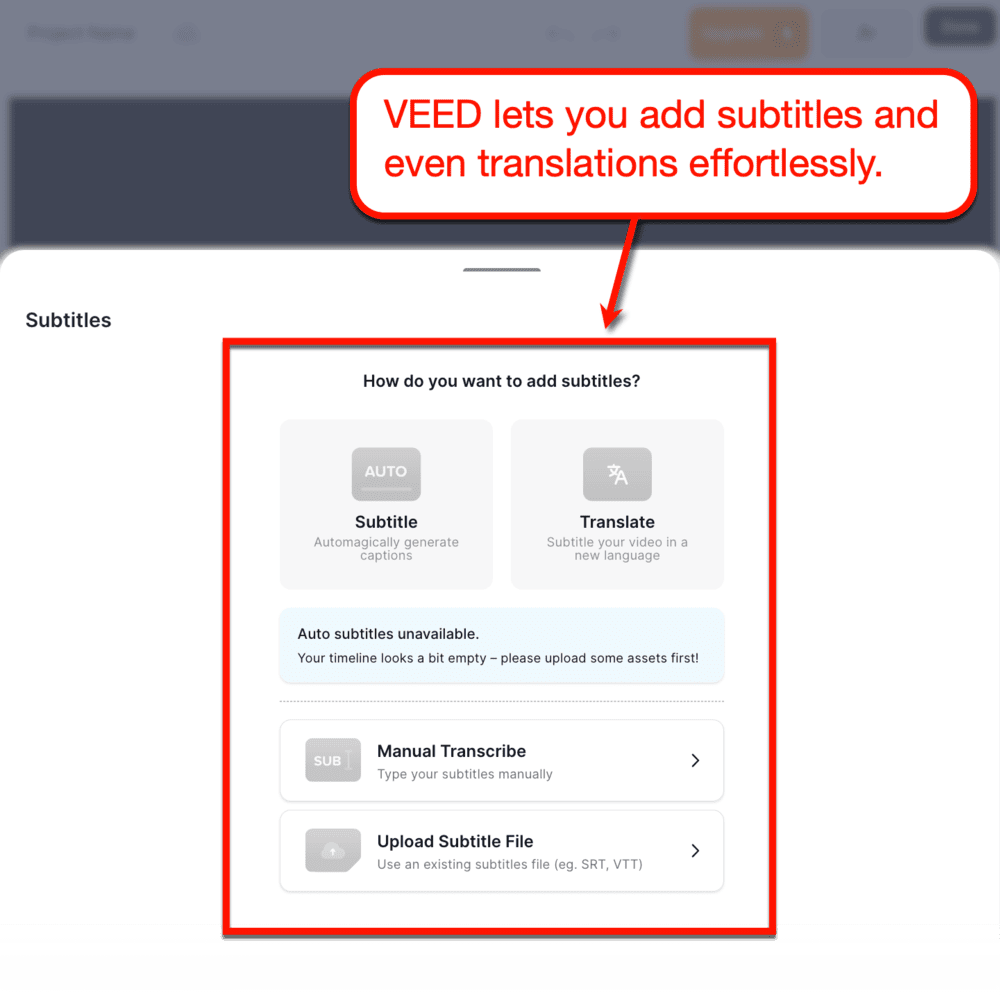 VEED subtitle options