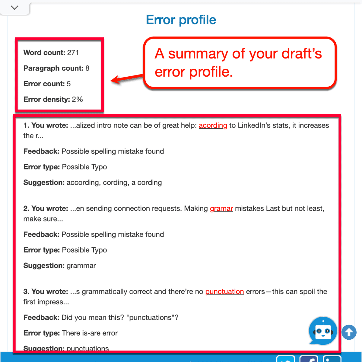 Virtual Writing Tutor error profile report