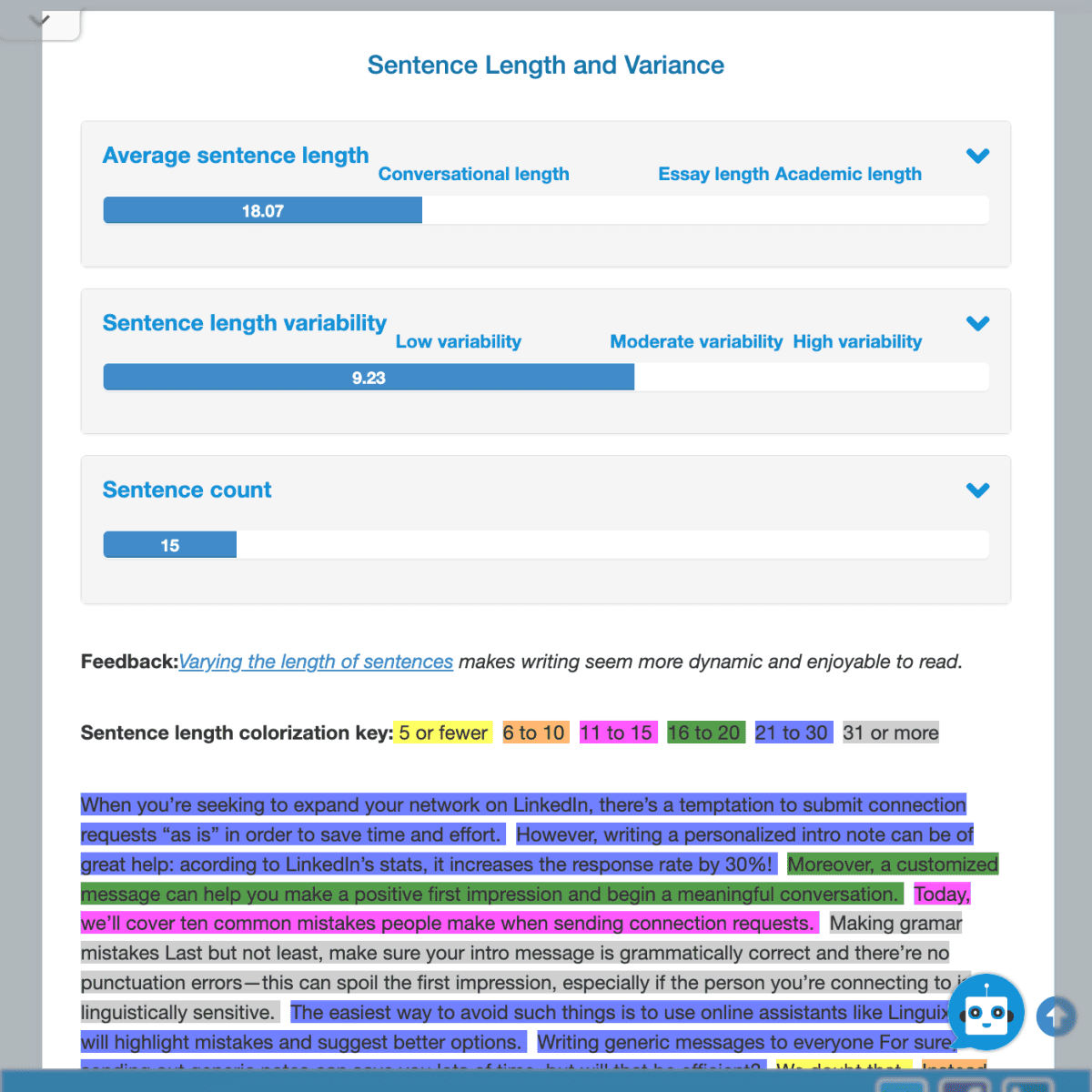 Virtual Writing Tutor Sentence Checker