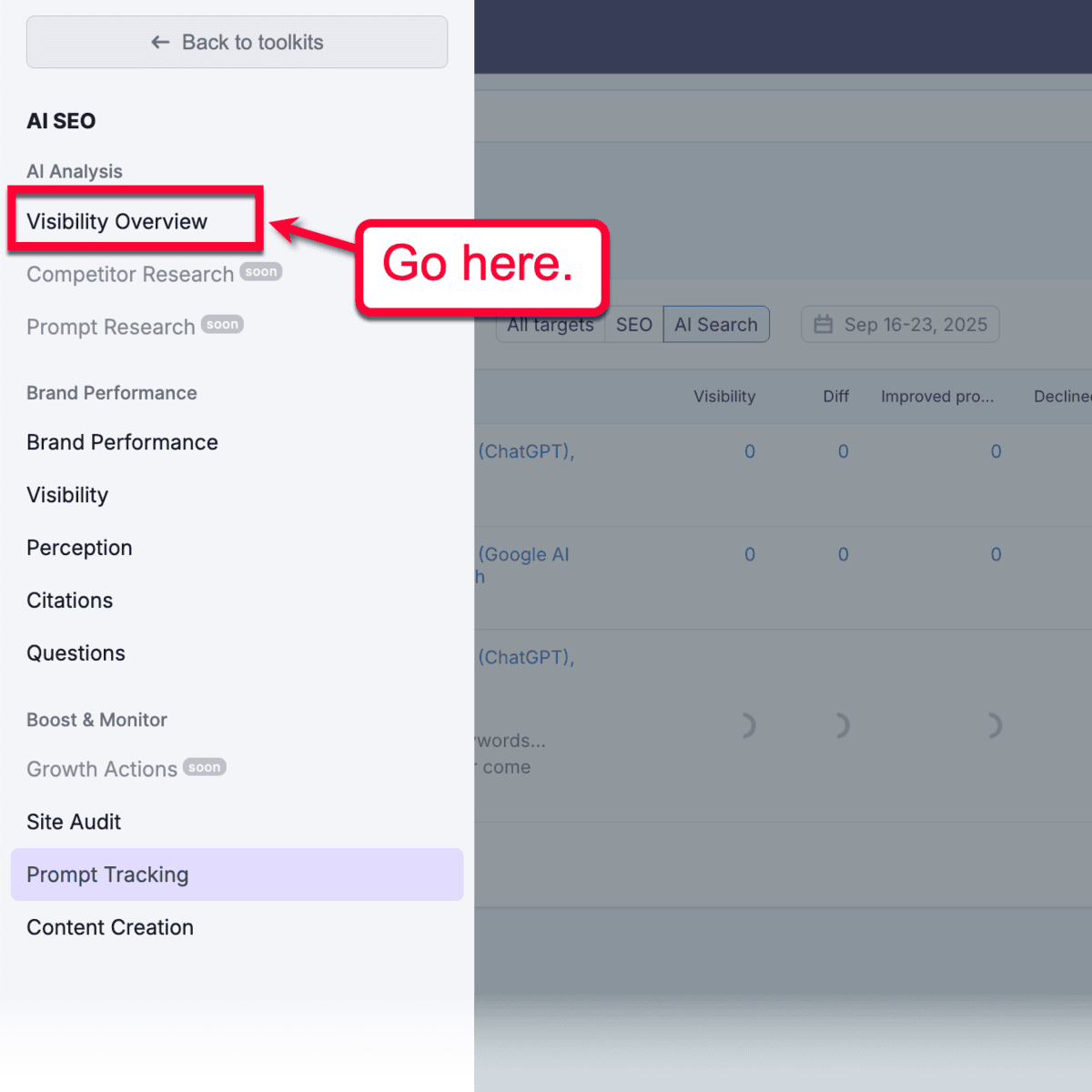 Visibility Overview Menu