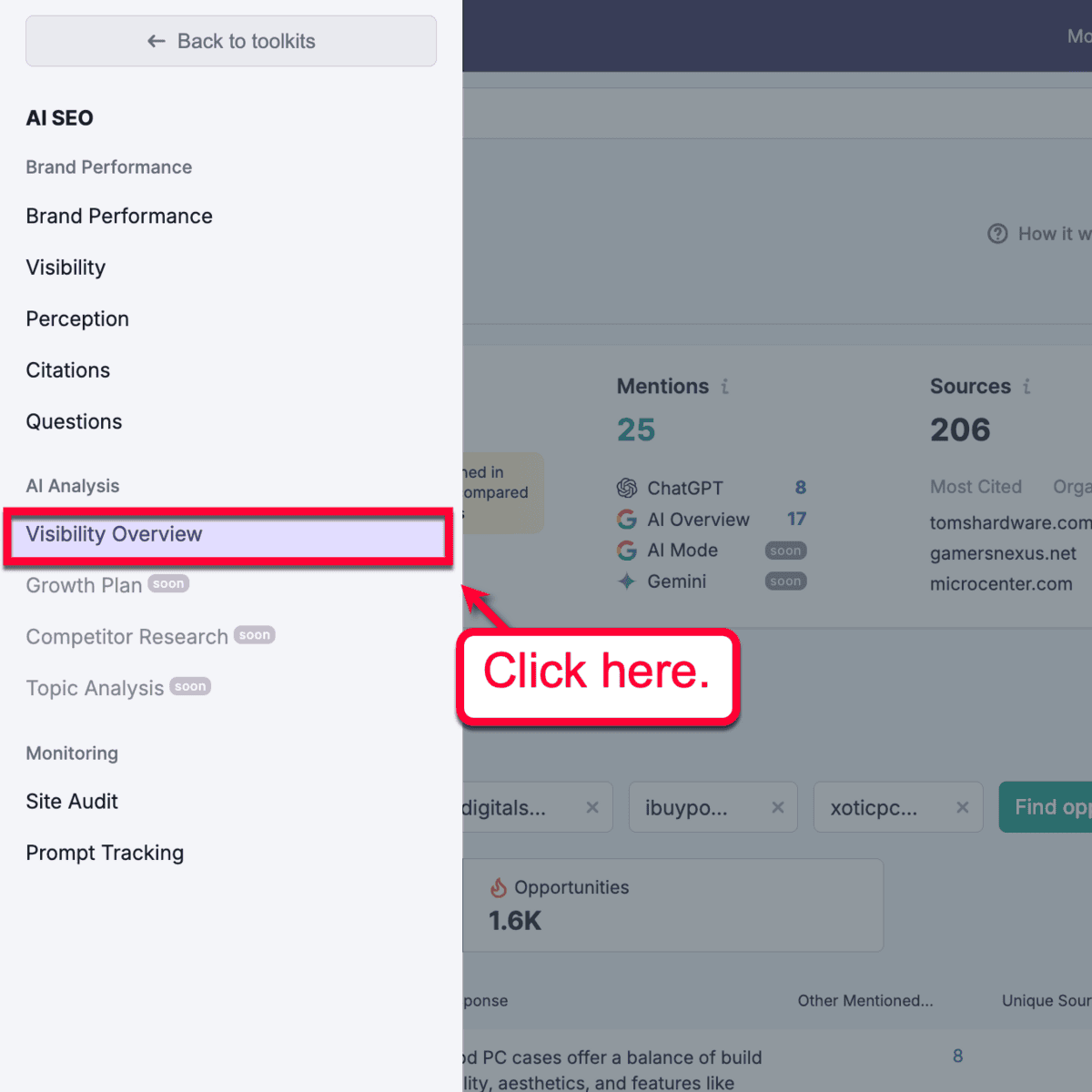 Visibility Overview in Menu