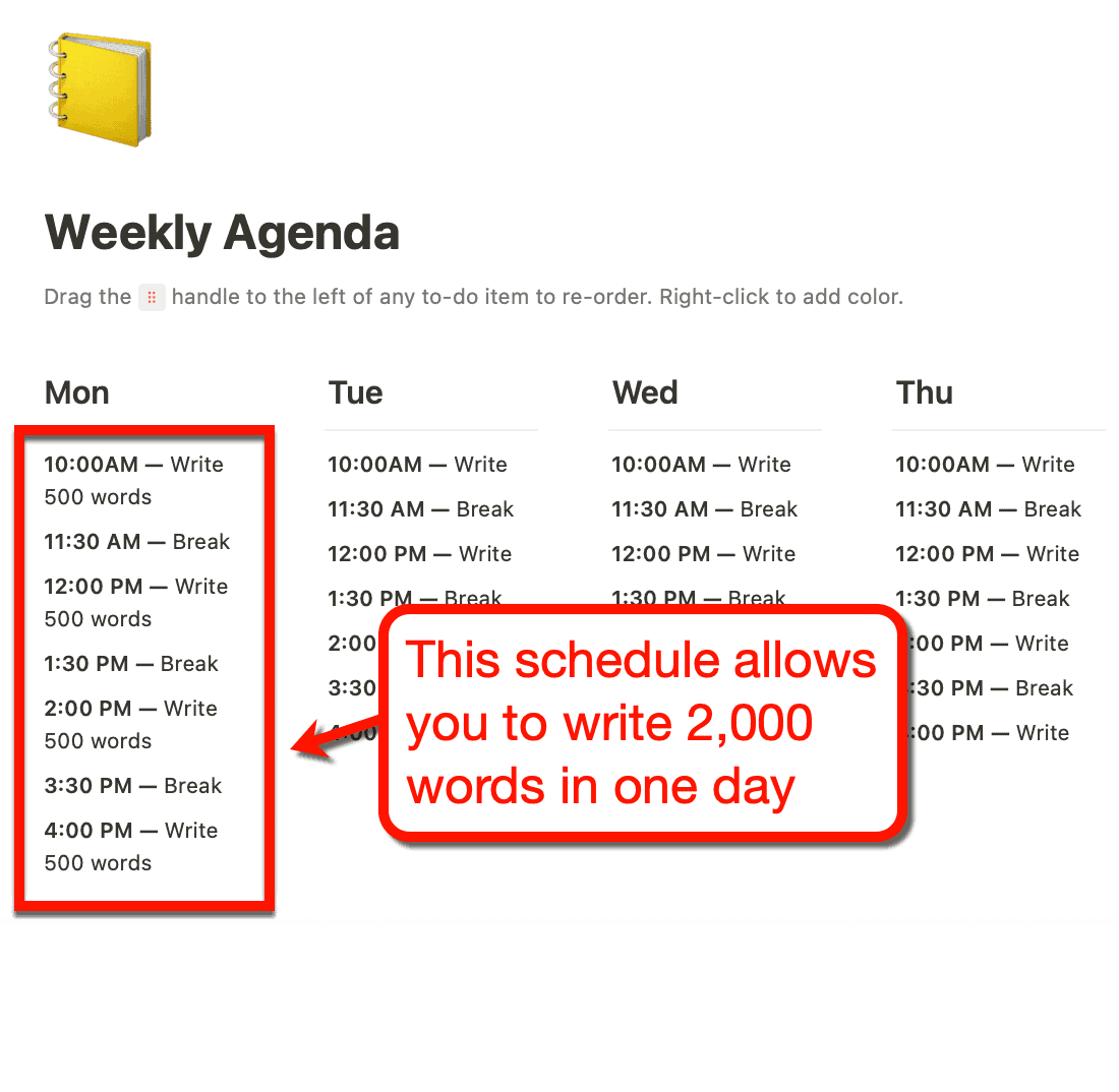 Weekly Schedule Monday