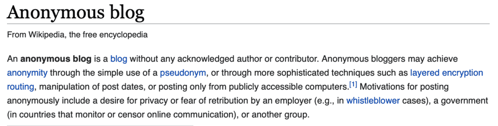 Wikipedia Definition of Anonymous Blog