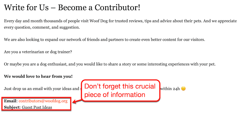 Woofdog "Write for Us" page