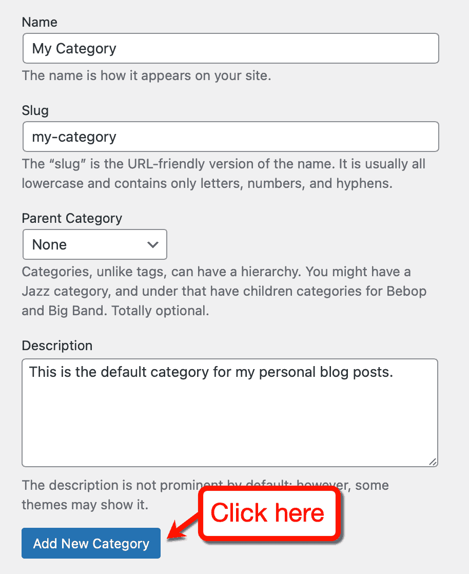 Add New WordPress Category Form
