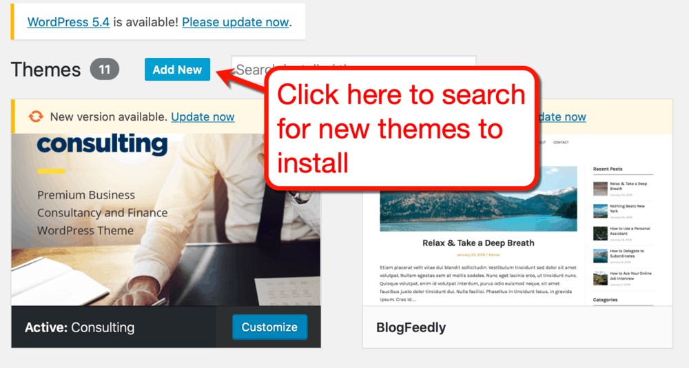 WordPress Add New Theme