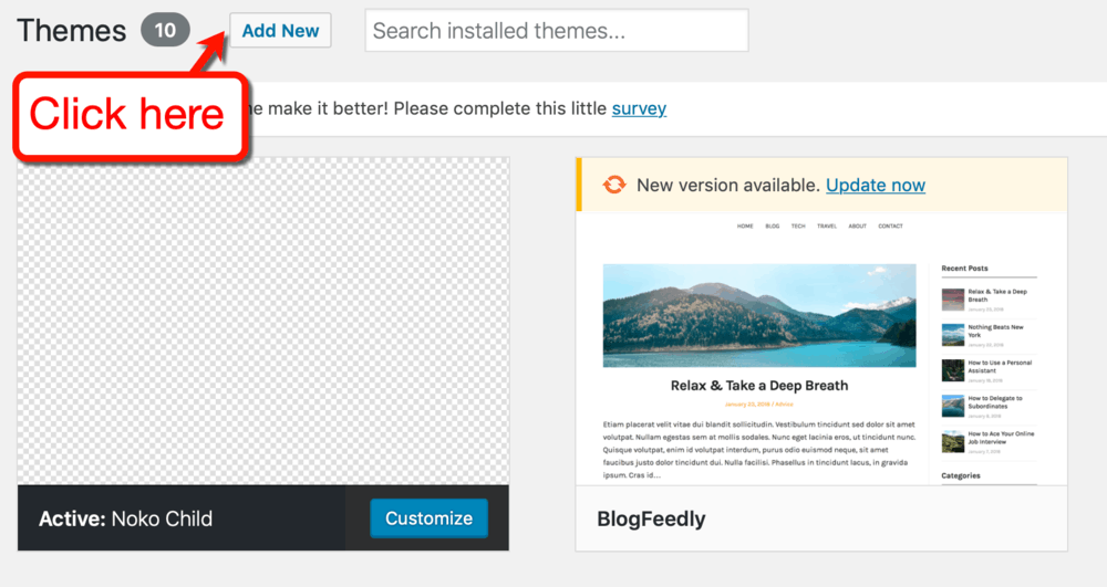 WordPress Add New Theme Button