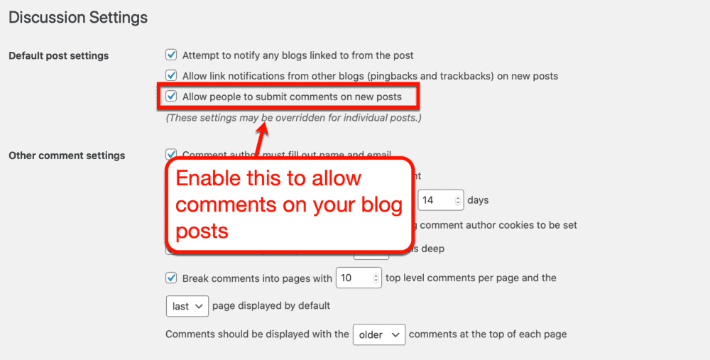 WordPress allow comments option