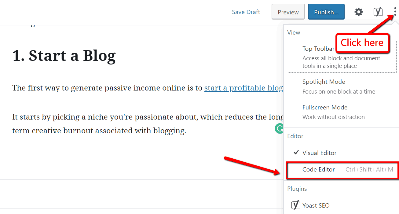 WordPress code editor