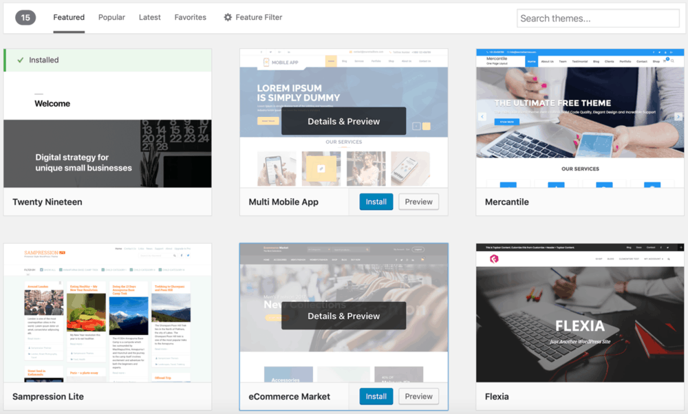 WordPress Featured Themes Tab