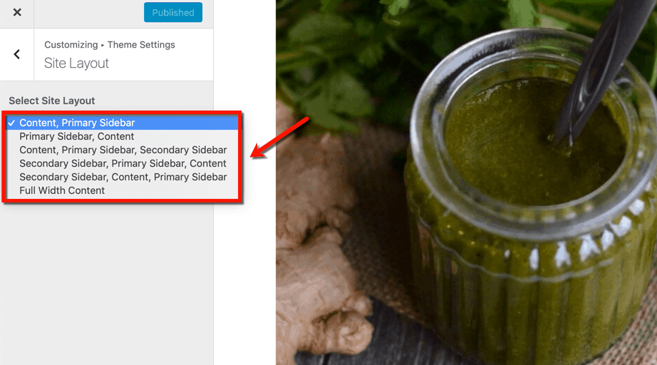 WordPress Customize Theme Page