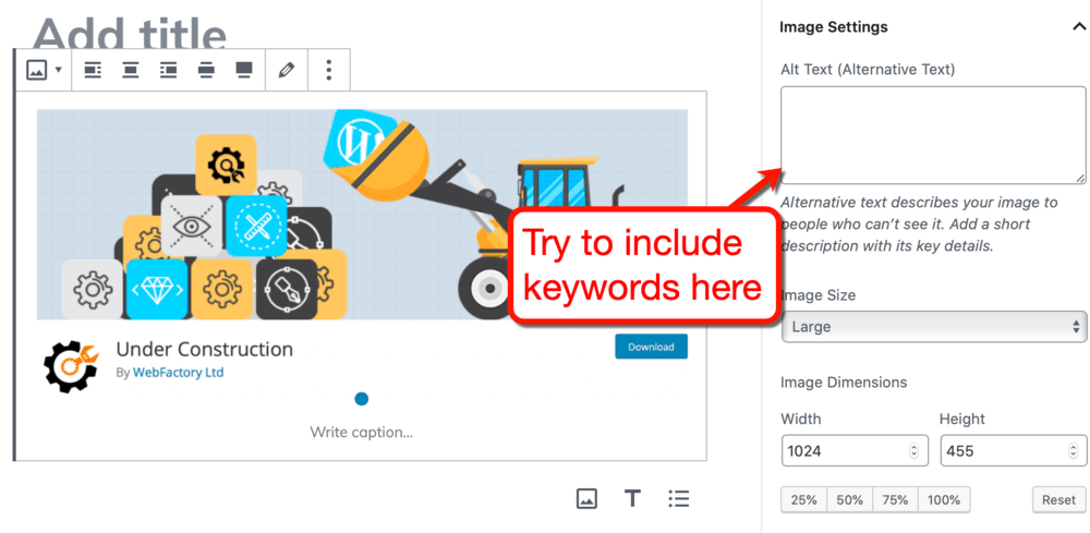WordPress Image Settings Panel Alt Text Field