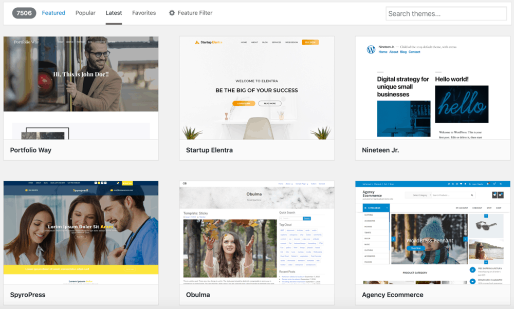 WordPress Latest Themes Tab