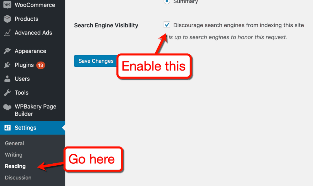 WordPress Search Engine Visibility Option