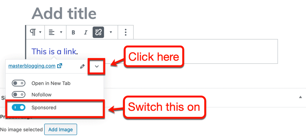 How to set link to sponsored on WordPress