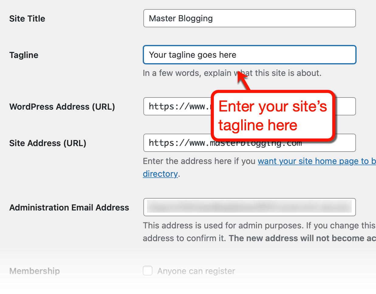 WordPress Tagline Settings