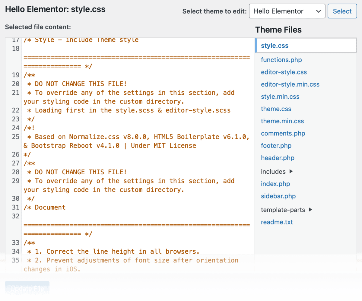 WordPress Theme Code Editor