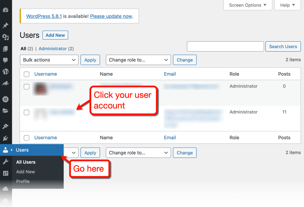 WordPress Users Page
