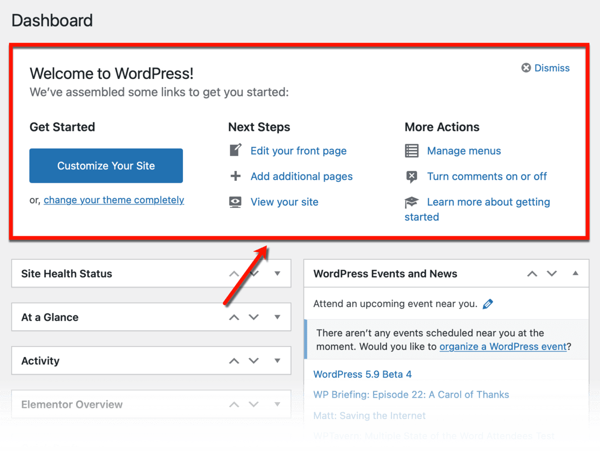 WordPress Welcome Banner