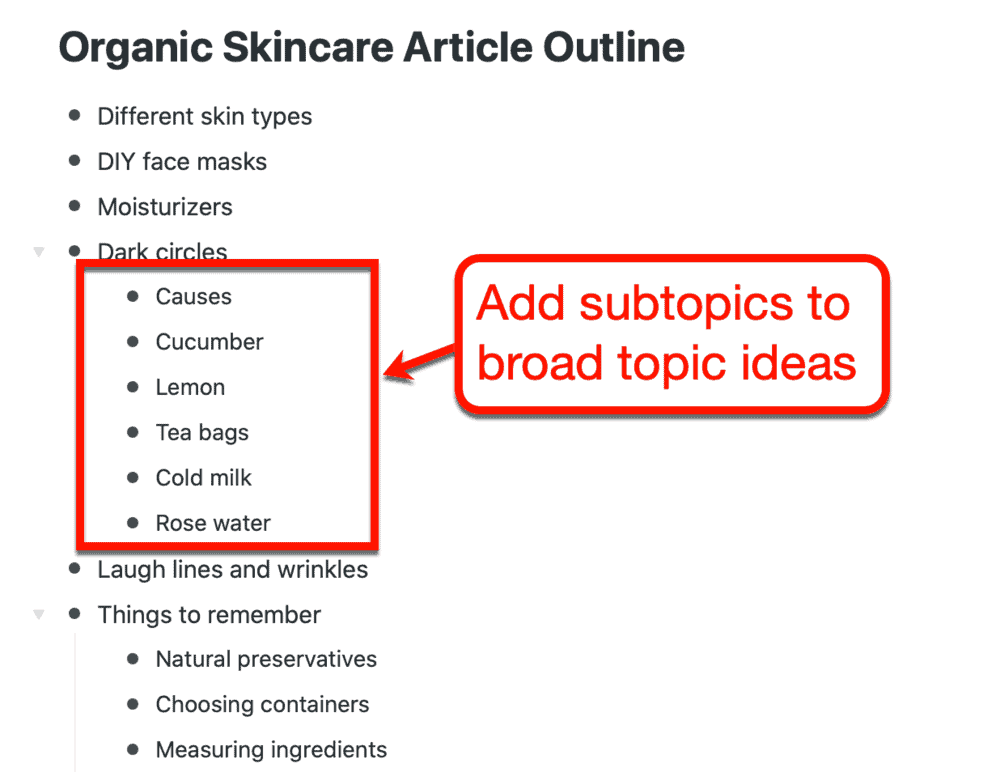 Adding subtopics to your list