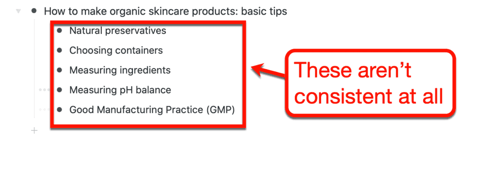 Inconsistent subheadings