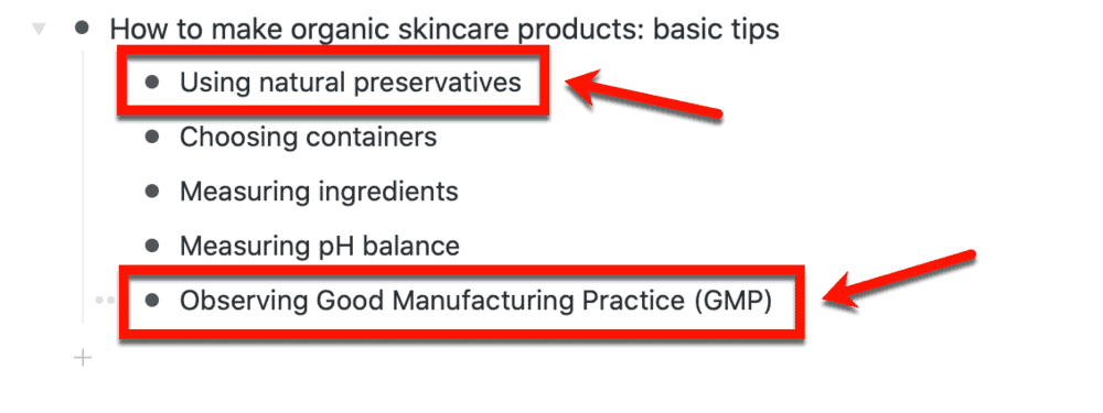 Workflowy updating subheadings