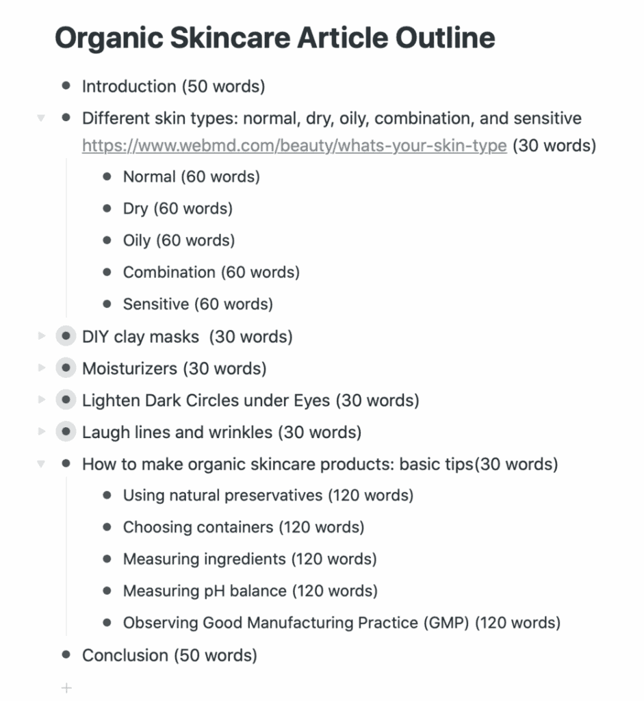 Adding word count to outline