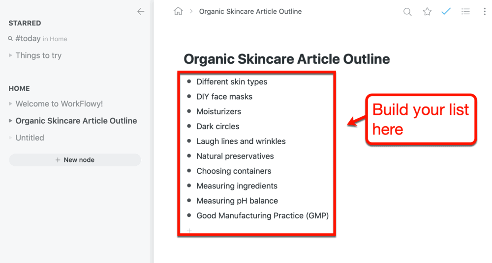 Building a list with Workflowy