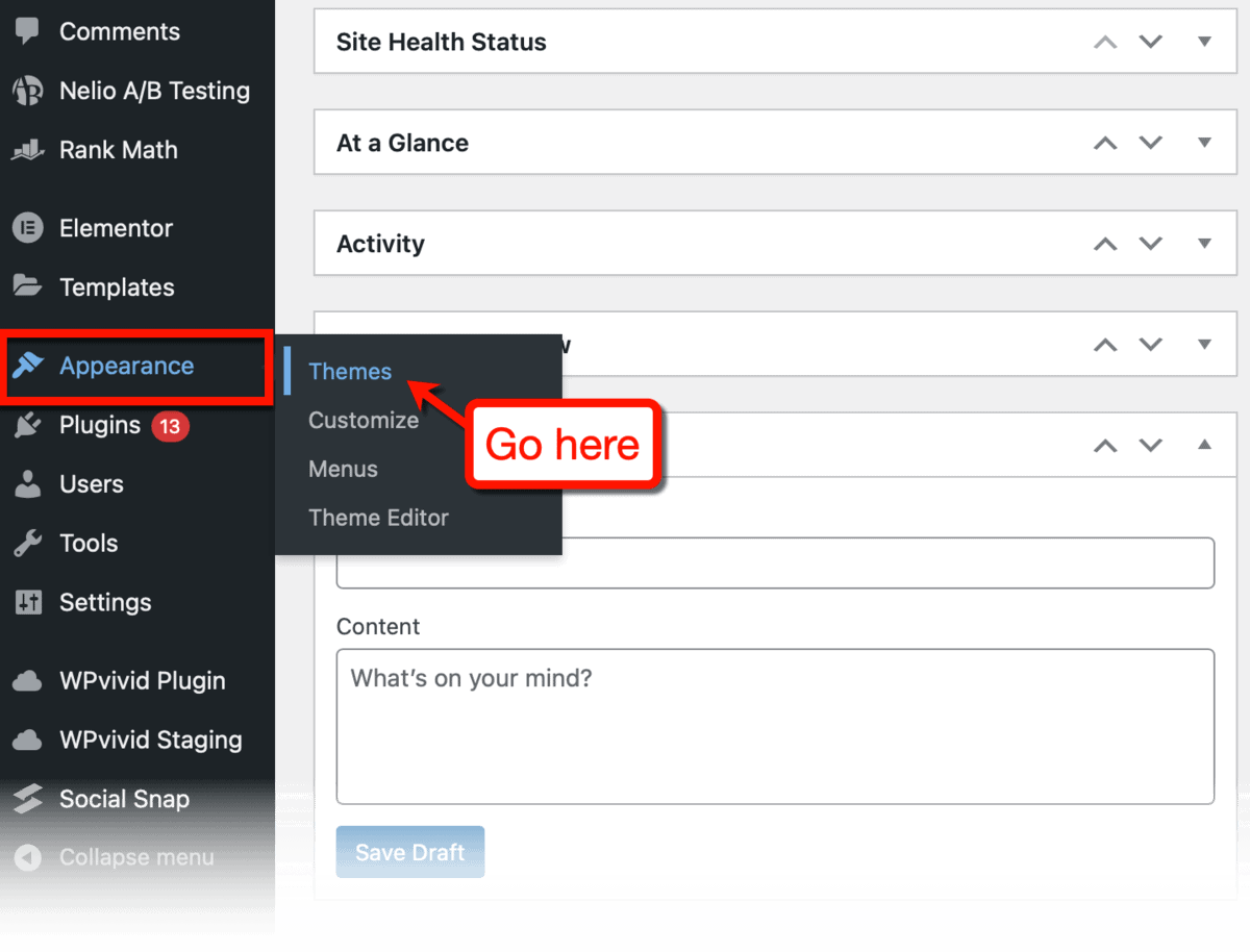 WordPress Appearance Submenu