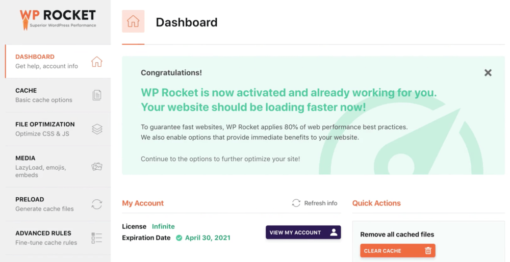 WP Rocket Plugin Interface