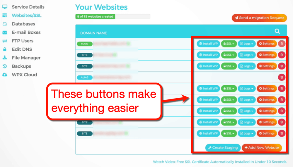 WPX Hosting User Interface